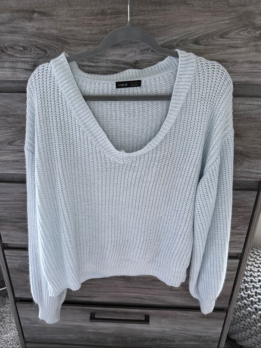 SHEIN Pale Blue V-Neck Knit Pullover Sweater